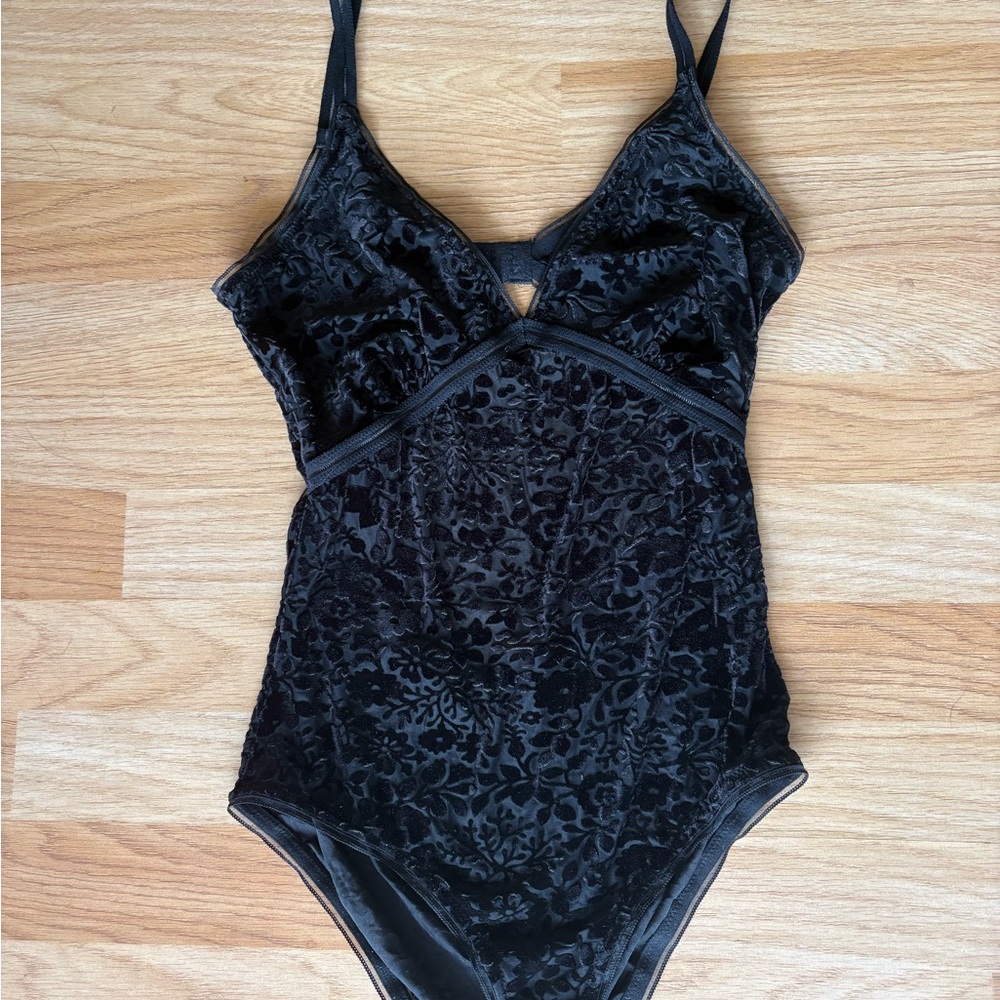 Aerie Black Velvet Bodysuit Teddy